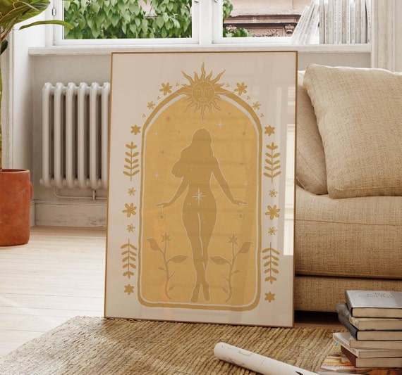 Sacred Feminine Sun Goddess Art Print, Feminine Energy Boho Decor (Digital Download)