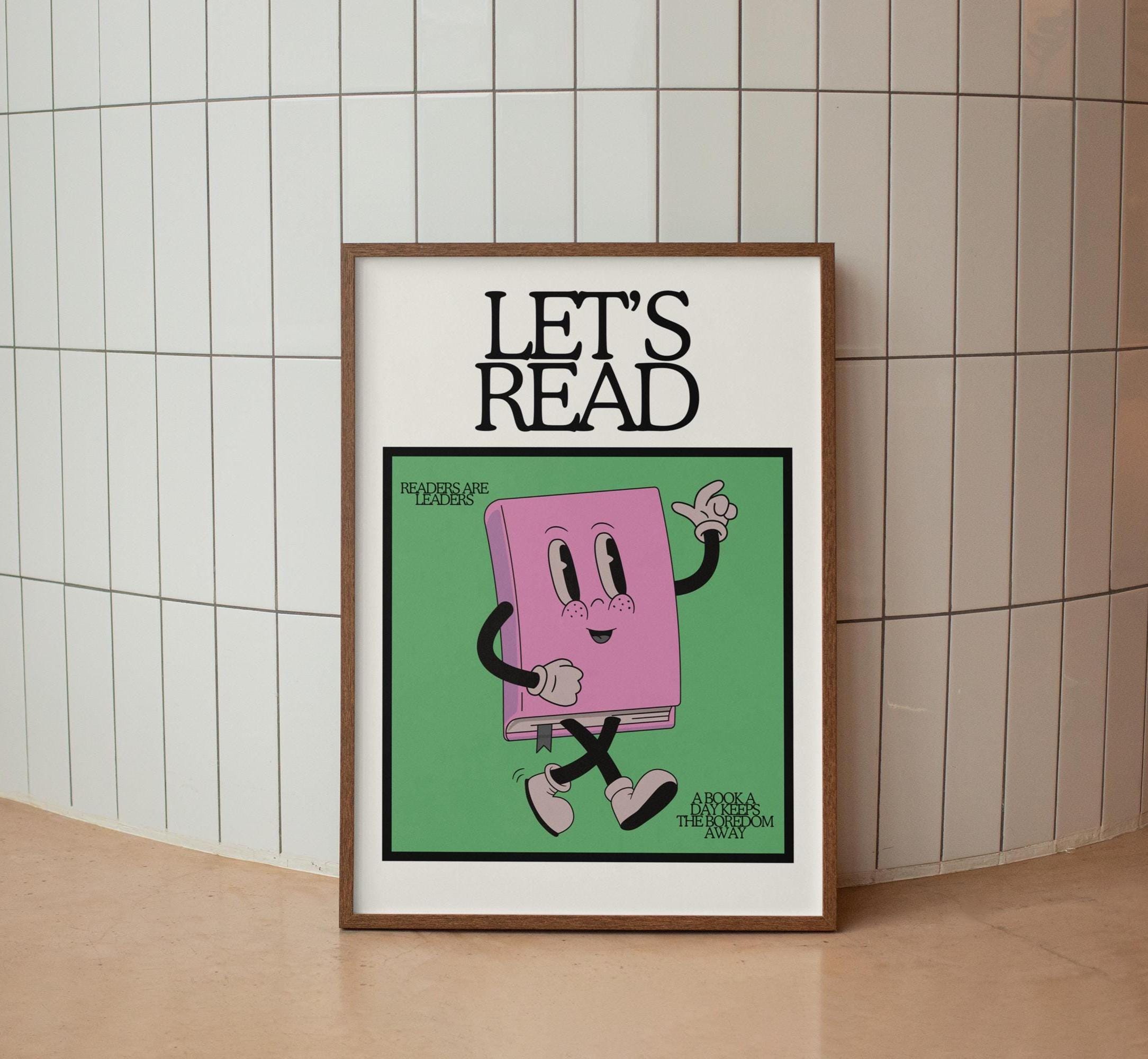 Retro Book Character Classroom Art Print: Reading Corner Decor (digital ...