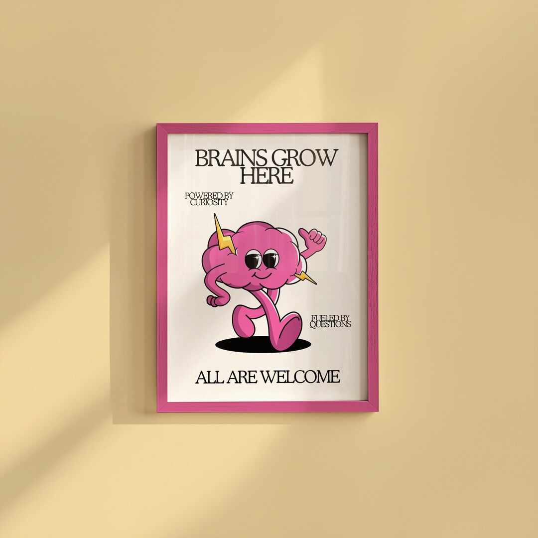 Brains Grow Here | Retro Character Classroom Art Print (digital ...