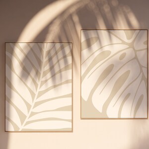 Abstract Wall Art Print Set of 2, Botanical Leaf Wall Art, White and ...