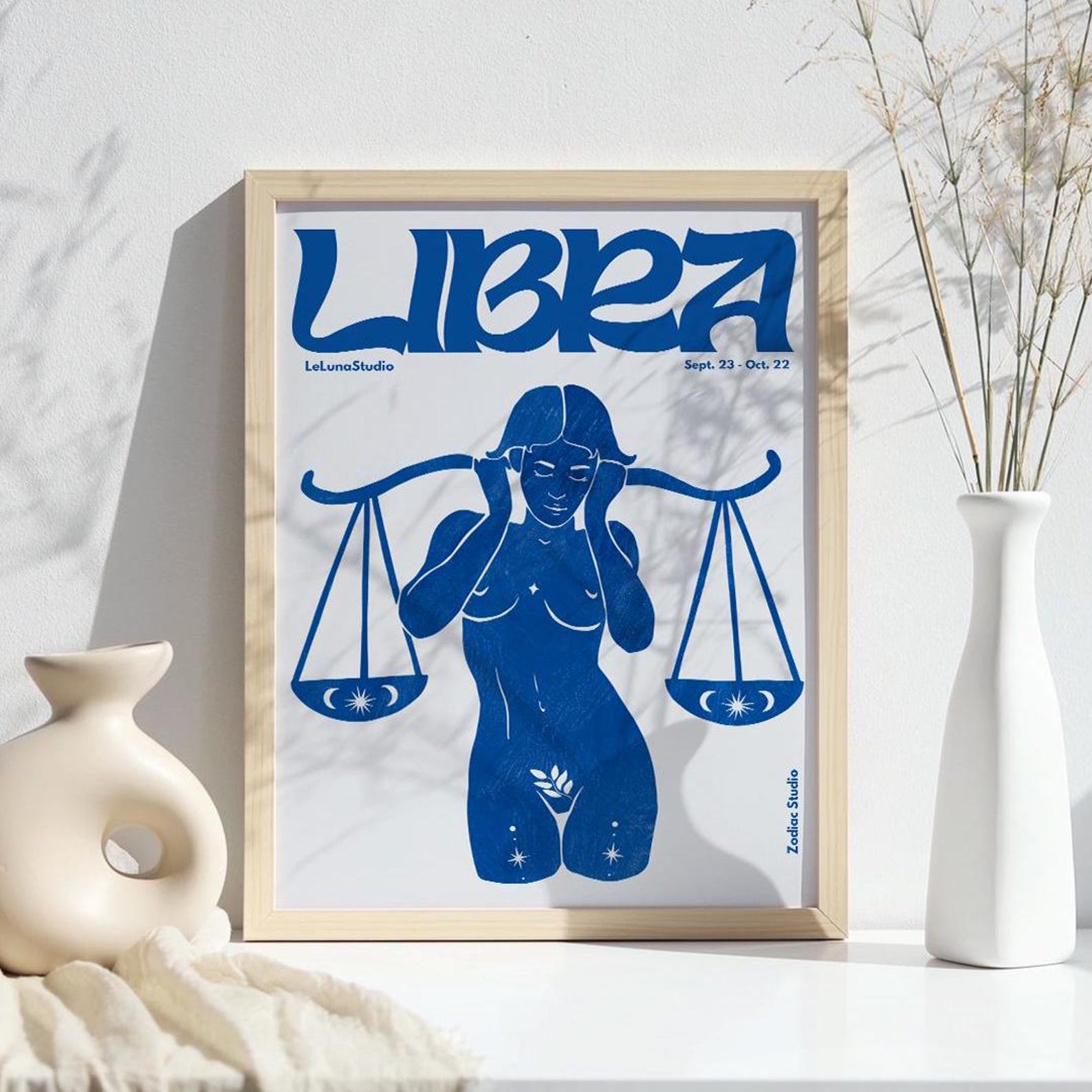 Libra Retro Blue Retro Libra Wall Art Poster/printable Art/minimalist Wall Art ...
