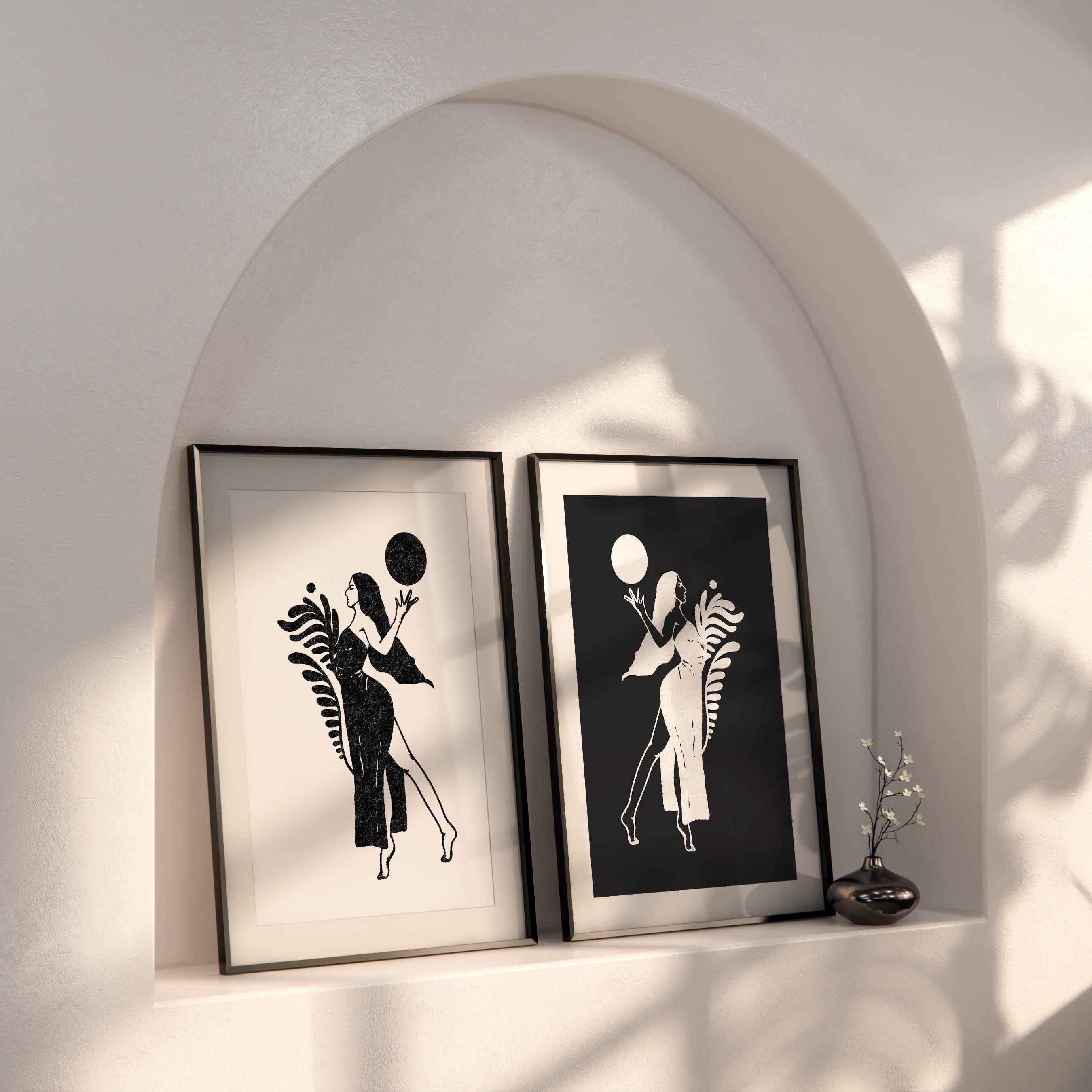 Cosmic Black & White Esoteric Goddess Art Print Set of 2