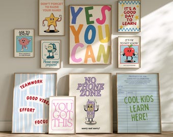 Retro Character Classroom Prints – Set of 10 Positivity Classroom Posters | Teacher Resources (Digital Download)