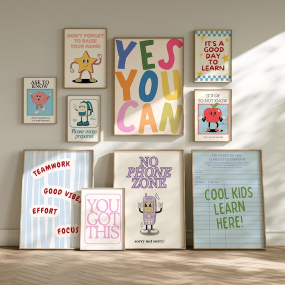 Retro Character Classroom Prints – Set of 10 Positivity Classroom Posters | Teacher Resources (Digital Download)