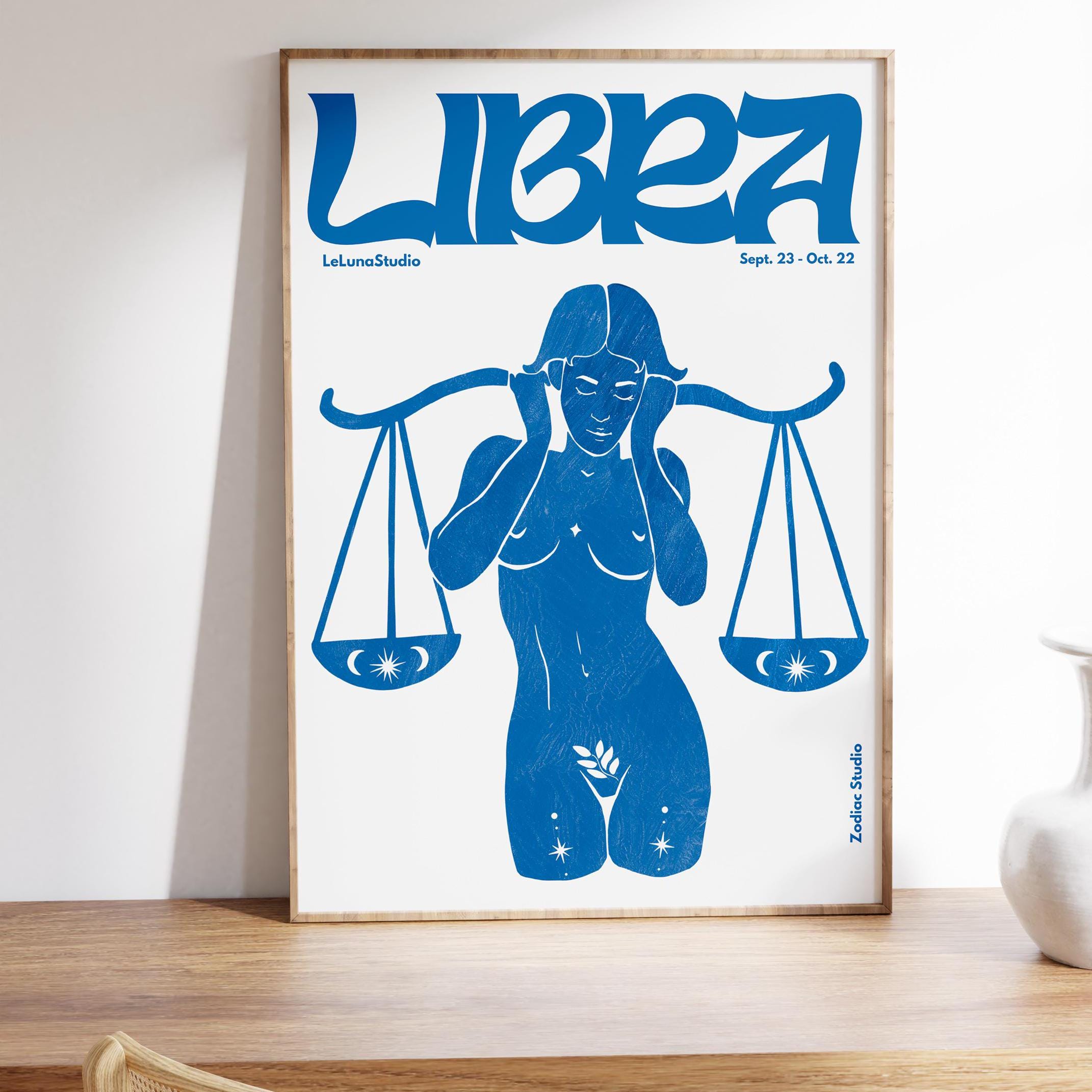 Libra Retro Blue Retro Libra Wall Art Poster/printable Art/minimalist Wall Art ...