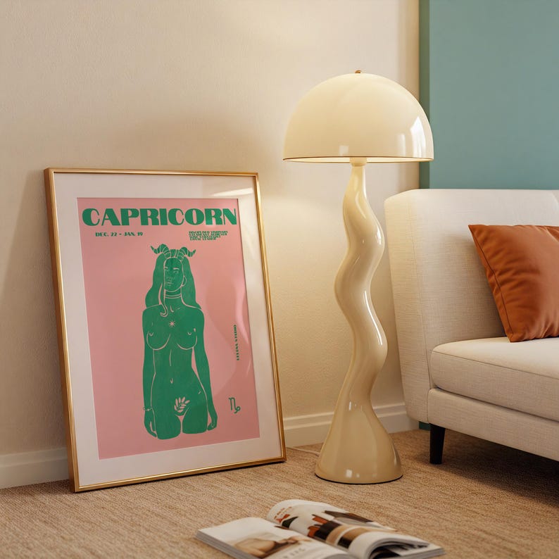 Pink & Green Maximalist Capricorn Art Poster/Maximalist Zodiac/Trendy Astrology Art/Capricorn Wall Art/ Instant Download/ Cool Apartment Art image 4