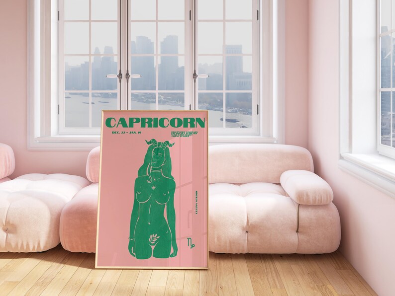 Pink & Green Maximalist Capricorn Art Poster/Maximalist Zodiac/Trendy Astrology Art/Capricorn Wall Art/ Instant Download/ Cool Apartment Art image 9