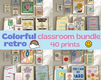 Ultimate Classroom Art Bundle Set of 40 | Complete Teacher Wall Art Collection | Retro Classroom Prints | Digital Download