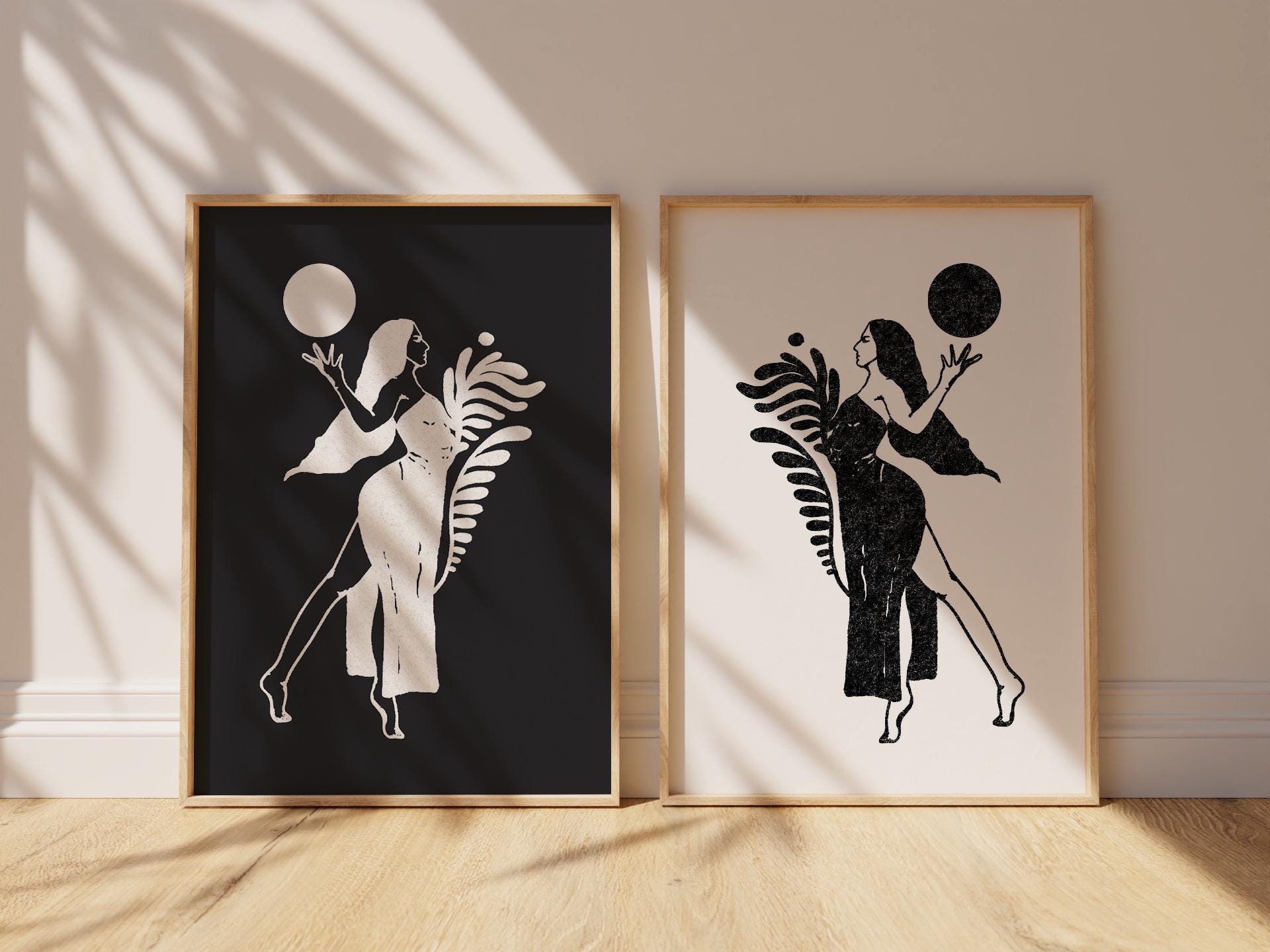Cosmic Black & White Esoteric Goddess Art Print Set of 2