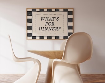 ¿Qué hay para cenar? / Decoración de cocina moderna / Impresión en blanco y negro / Descarga digital (horizontal)