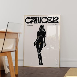 Black Retro Cancer Wall Art Poster/Printable Art/Minimalist Wall Art/Trendy Astrology Art/Cancer Art Print/ Digital Download/Zodiac Art