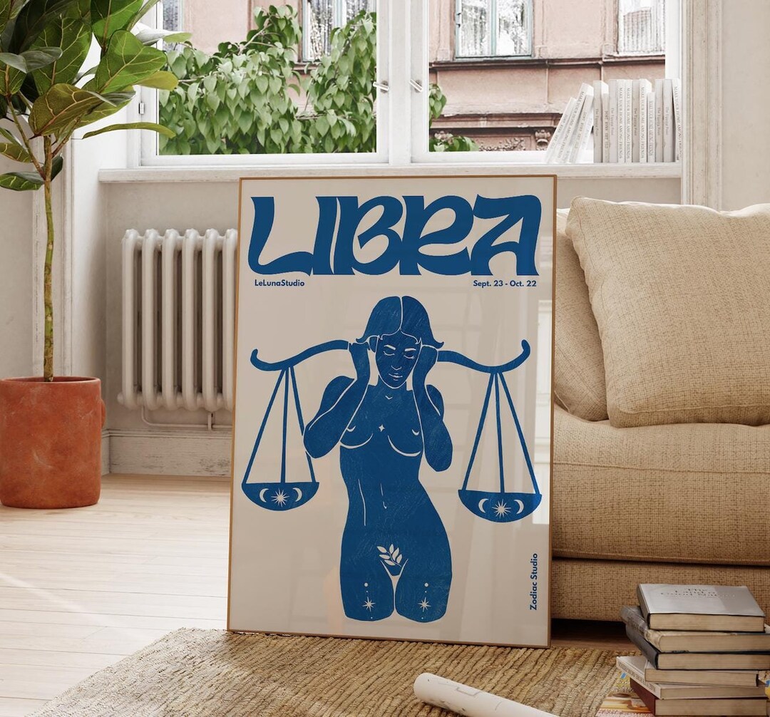 Libra Retro Blue Retro Libra Wall Art Poster/printable Art/minimalist Wall Art ...