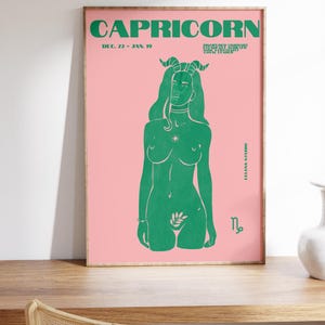 Pink & Green Maximalist Capricorn Art Poster/Maximalist Zodiac/Trendy Astrology Art/Capricorn Wall Art/ Instant Download/ Cool Apartment Art image 5