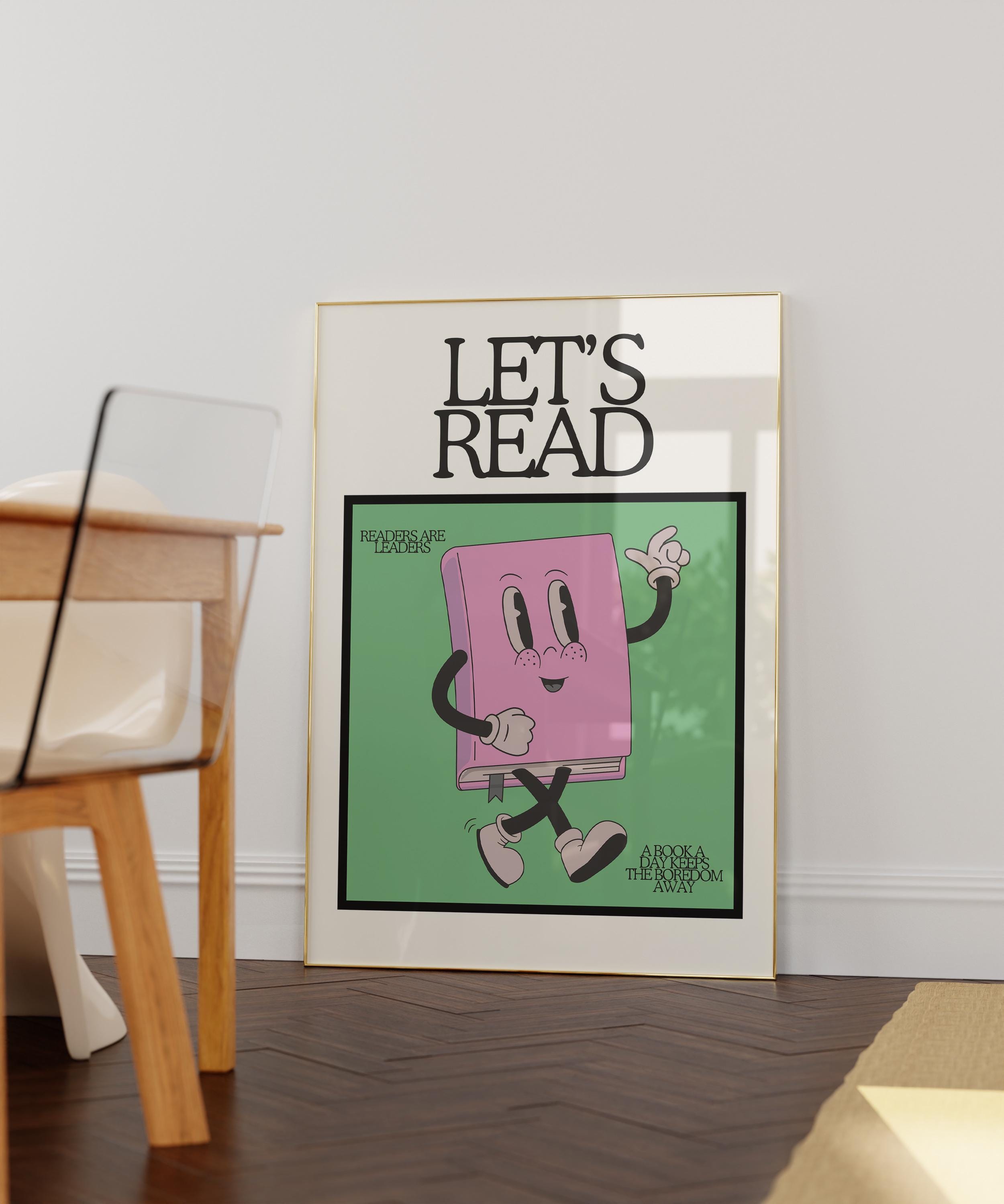 Retro Book Character Classroom Art Print: Reading Corner Decor (digital ...