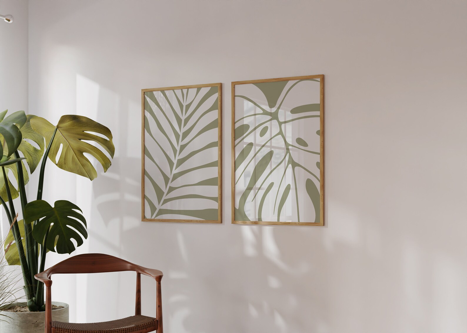 Abstract Wall Art Print Set of 2, Botanical Leaf Wall Art, Sage Green ...