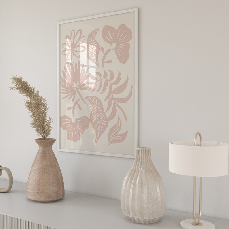 Light Pink Boho Modern Floral Printable Art Set of 5/pink Boho