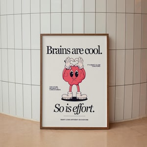 Cute Character Classroom Art -Printable Class Art - Brains Are Cool, So Is Effort Poster - Classroom Positivity Poster - Retro Character Art image 7