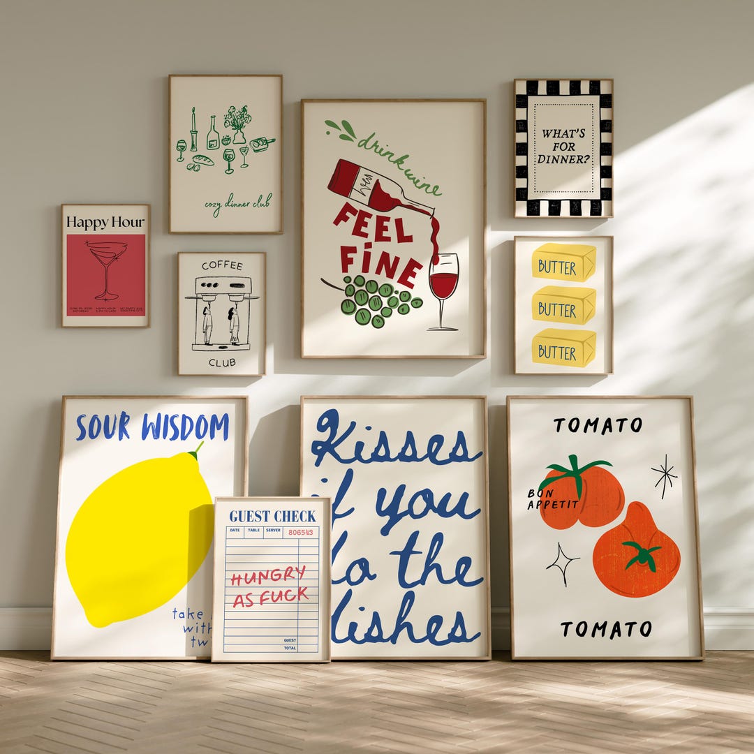 stylish kitchen prints | digital download | download... Trendy Kitchen Set of 10 Prints | Dining Room Decor | Dopamine Kitchen ...