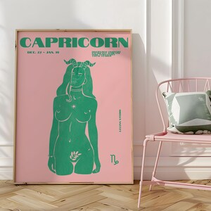 Pink & Green Maximalist Capricorn Art Poster/Maximalist Zodiac/Trendy Astrology Art/Capricorn Wall Art/ Instant Download/ Cool Apartment Art image 8