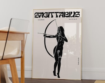 Black Retro Sagittarius Wall Art Poster/Printable Art/Minimalist Art /Cool Astrology Art/Sagittarius Poster/ Digital Download/Zodiac Art