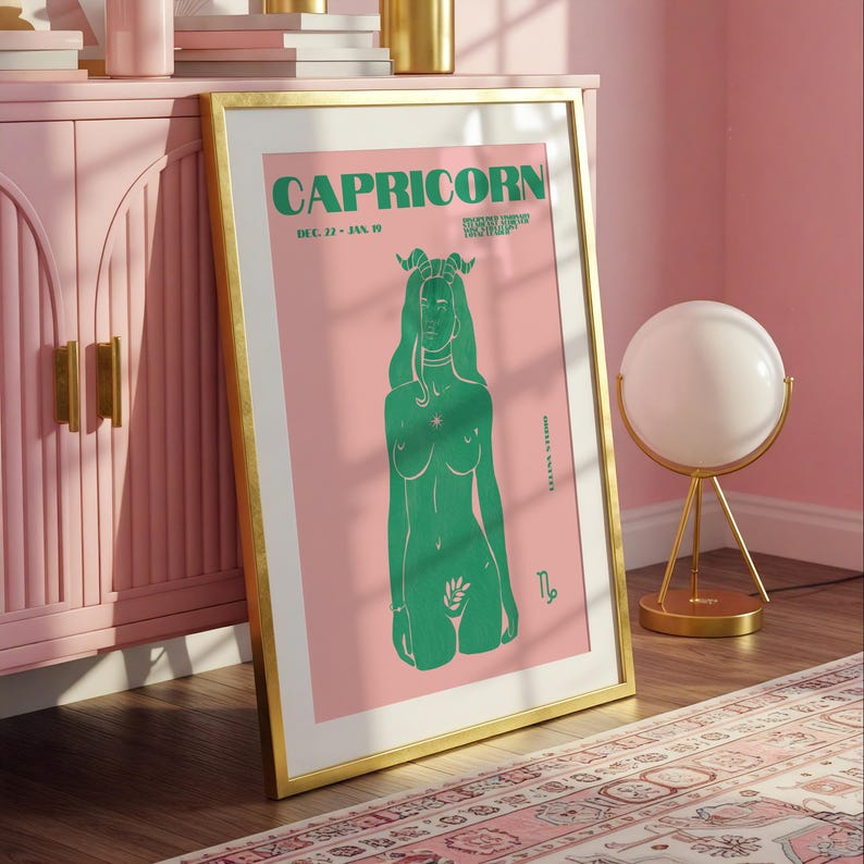 Pink & Green Maximalist Capricorn Art Poster/Maximalist Zodiac/Trendy Astrology Art/Capricorn Wall Art/ Instant Download/ Cool Apartment Art image 7