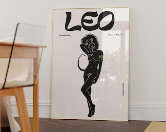 Schwarz Retro Leo Wand Kunst Poster / druckbare Kunst / druckbare Astrologie Kunst / trendige Astrologie Kunst / Leo Kunst Druck / digitaler Download / coole Sternzeichen Kunst