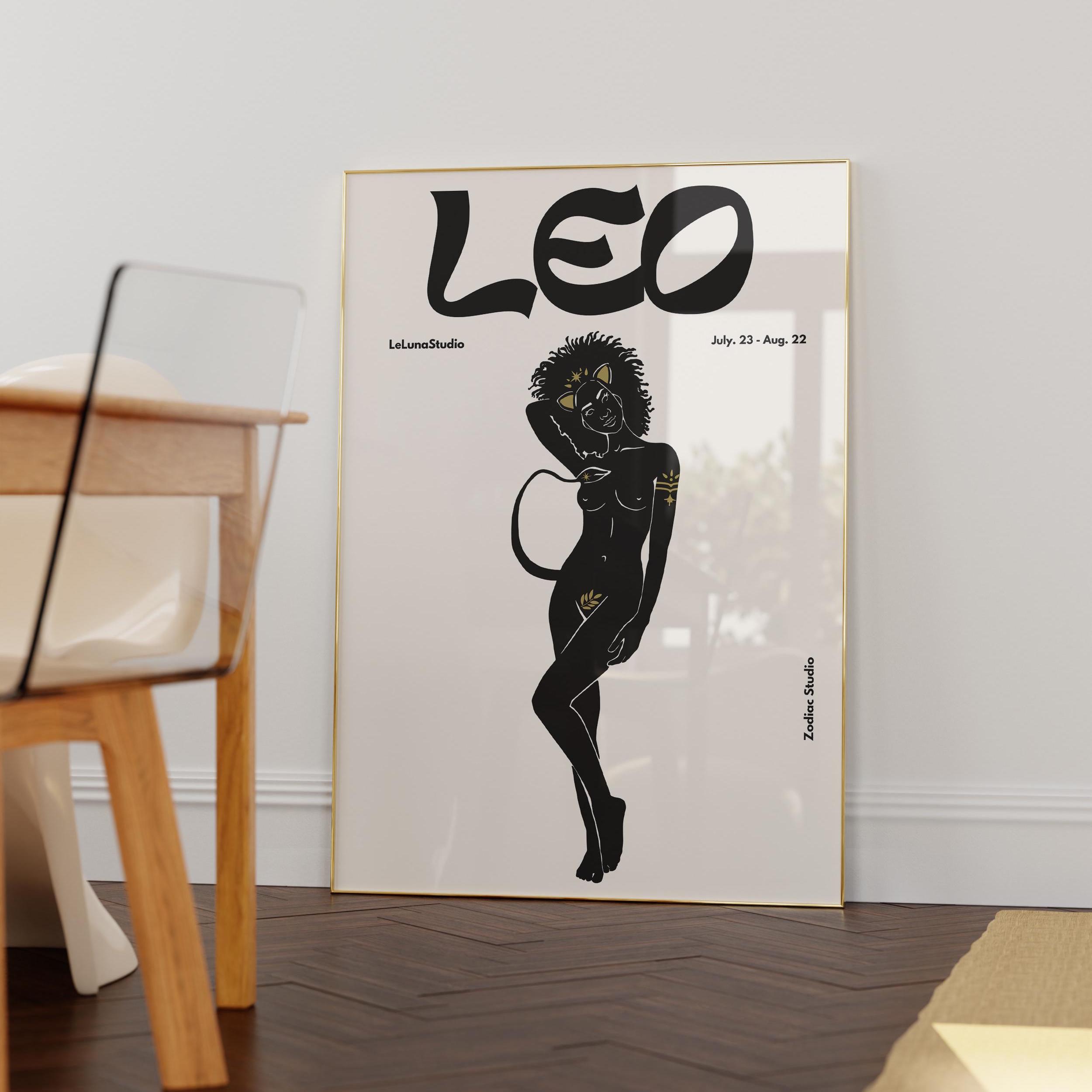 Black Retro Leo Wall Art Poster/printable Art/printable Astrology