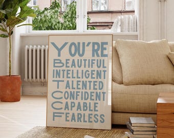 Affirmatie You Are Beautiful - Afdrukbare muurkunst - Positieve Affirmatie Print - You Are Amazing Print - Self Love Art - Affirmatieprint