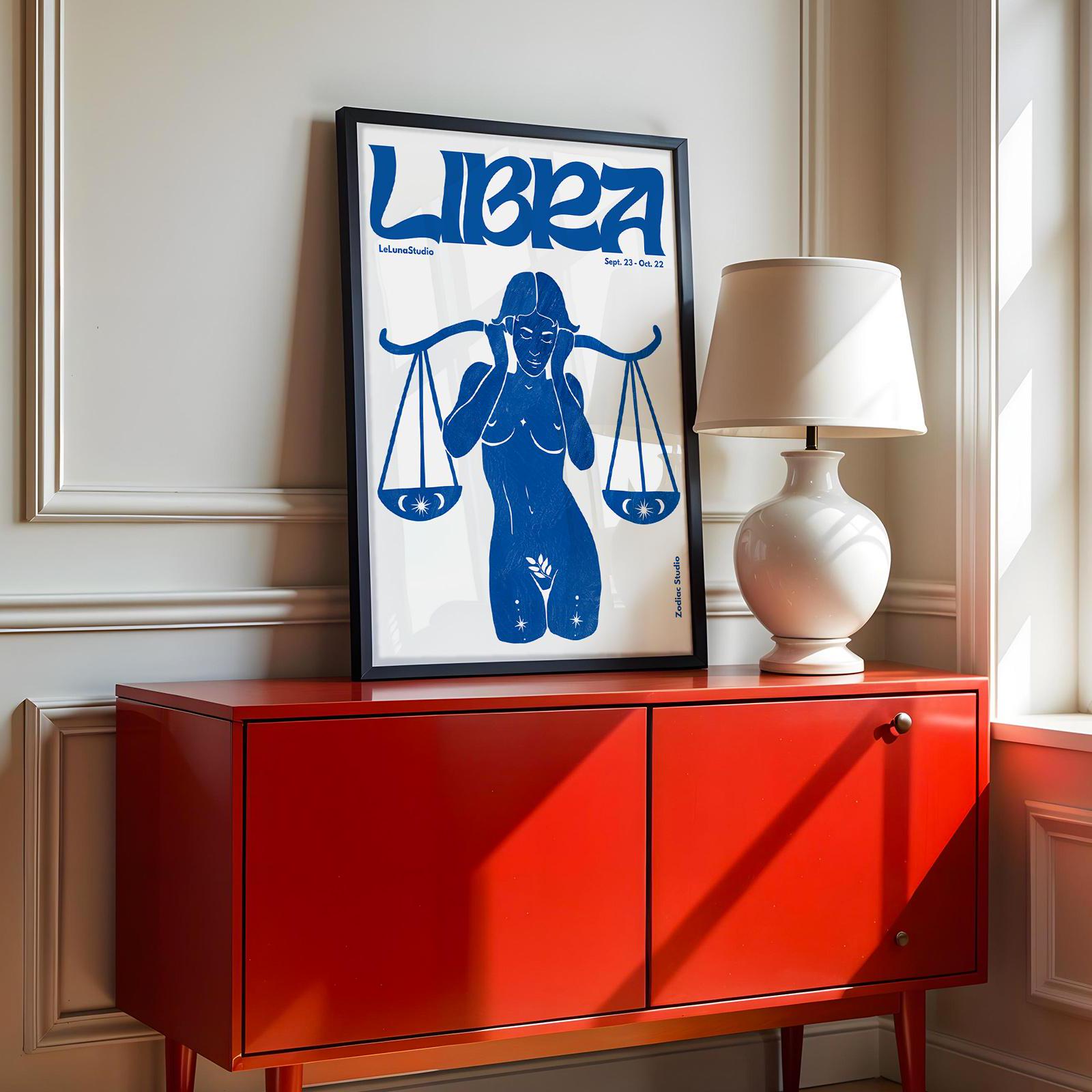 Libra Retro Blue Retro Libra Wall Art Poster/printable Art/minimalist Wall Art ...