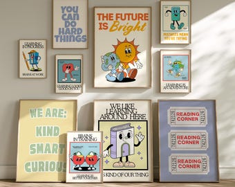 Cute Character Classroom Gallery Set of 10 Prints | Classroom Positivity Posters | Kindergarten Essentials | Digital Download