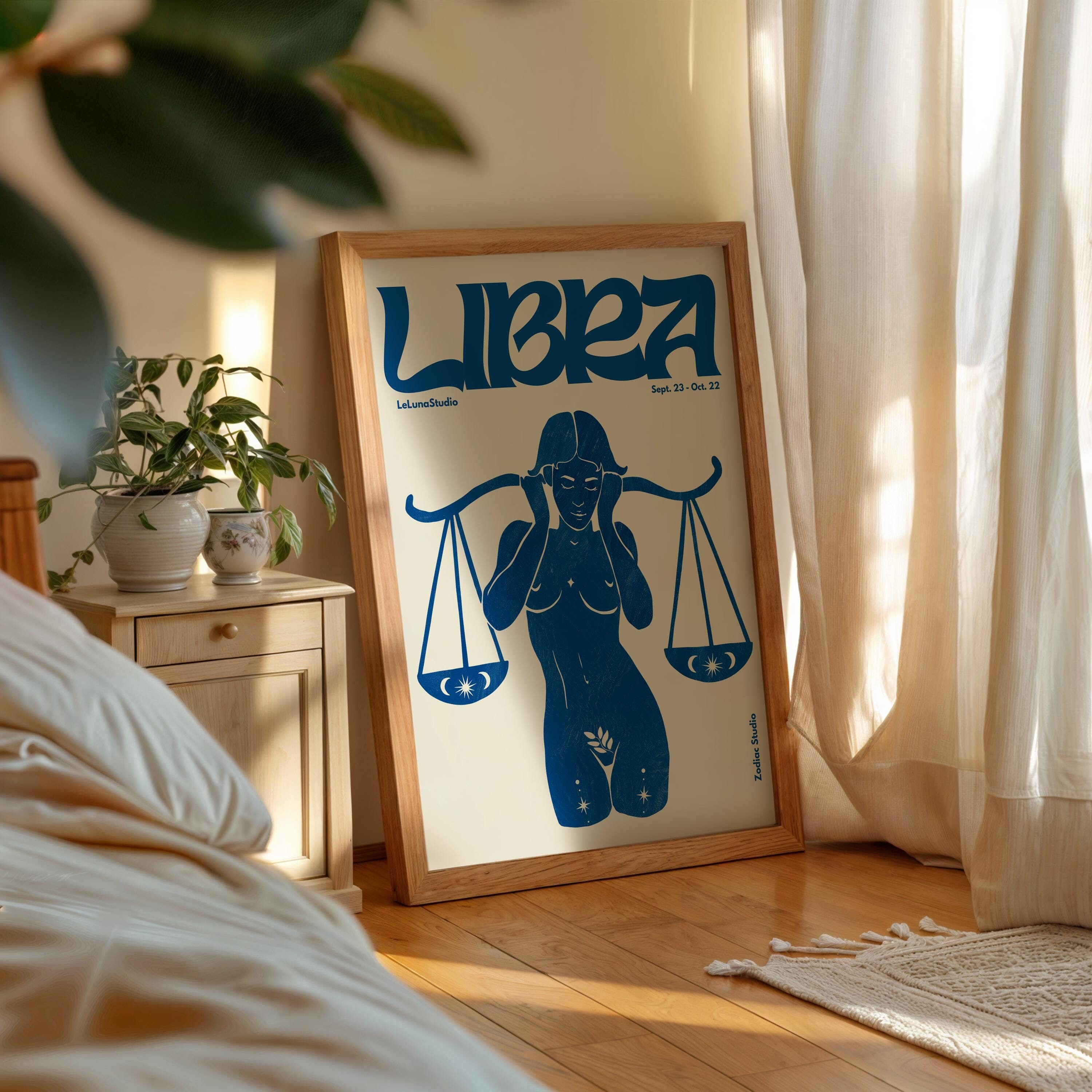 Libra Retro Blue Retro Libra Wall Art Poster/printable Art/minimalist Wall Art ...
