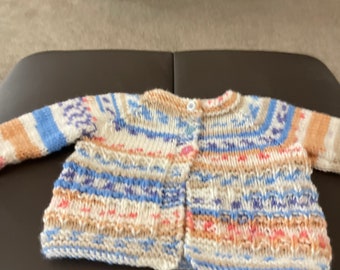 Hand knitted fairisle baby cardigan  new born