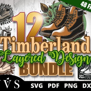 Pacote de design em camadas Timberland, Png para camisas e tênis, PNG em alta resolução, Timberland SVG, sapatos SVG em camadas, bota de caminhada Cricut