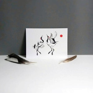 Japanese crane | Dotwork | A5 print | Birds | Minimalism | Wall art
