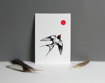 Swallow | Spring | Dotwork | A5 print | Birds | Minimalism | Wall art