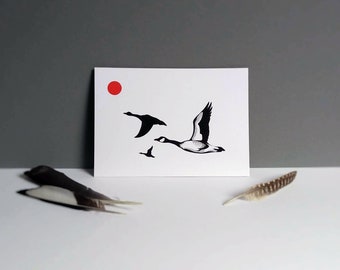 gansos | Gansos voladores | Trabajo de puntos | Impresión A5 | Aves | Minimalismo | decoración