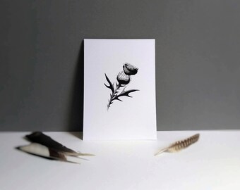 Thistle | Flowers | Black flowers | Dotwork | A5 print | Nature | Minimalism | Wall decor