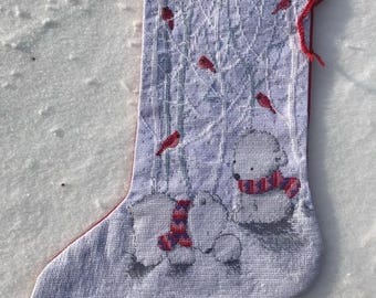 Personalized Christmas Stocking, Hand Cross-Stitch Embroidery