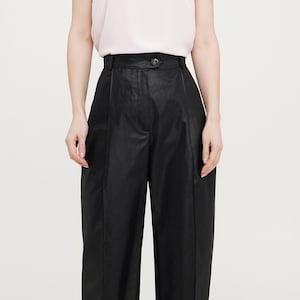 Women's black pants, Cotton pleated pants, High waisted pleated pants, Custom made pants image 1