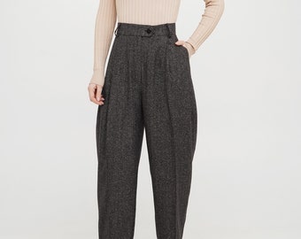 Buy Women Wool Pants, High Waisted, Pleated, Business Trousers for Preppy  Outfits, With Relaxed Tapered Fit, More Colors Available FTN21_51WOL Online  in India 