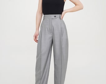 Women's Wool High Waist Pleated Pants, Tapered Pleat Women's Wool High Waist Pleated Pants, Tapered Pleat