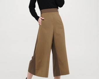 High waist wide leg culottes, Patchwork trousers, Gaucho pants, Custom pants