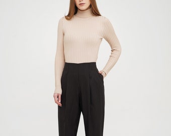 Classic pants, Straight pants, Flat front pants, Pleated pants, Custom pants women, Wool trousers