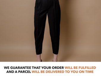 Black Pleated Tapered Pants: High Waist Trousers with Pockets