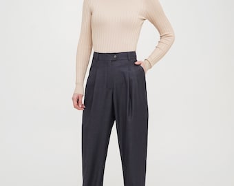 Hose mit Wollbündchen : Dunkelgraue Herbsthose für Damen