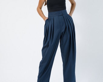 High waisted wool baggy pleated pants, custom pants women