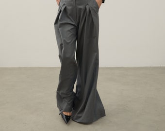 Custom palazzo pants, Wool wide leg trousers