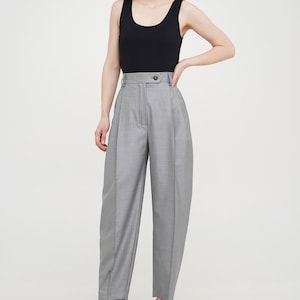 High waist pleated baggy pants made from silver wool fabric are very comfy