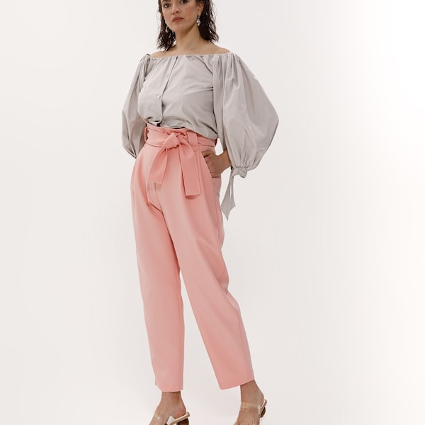 Elegant High Waist Trousers with Belt - Perfect for Women's Fashion