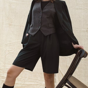 Bermuda shorts for women, Custom made shorts, Black shorts, Pleated shorts, High waisted shorts